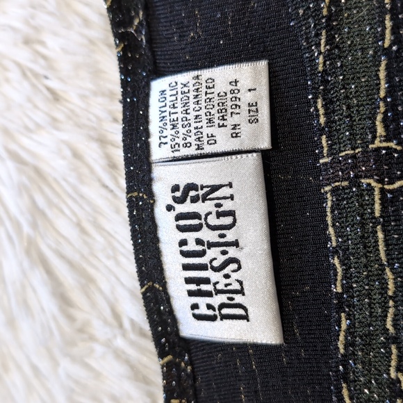 90s Chico's Sparkly Silver Vintage Olive & Black Abstract Top Size 1/Medium - Picture 7 of 10